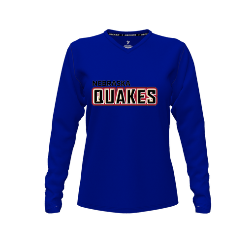 [CUS-DFW-TEES-CMF-VNK-LSL-RYL-FYXS-LOGO1] Decker Comfort T-Shirt (Female Youth XS, Royal, V Neck, Logo 1, Long Sleeve)