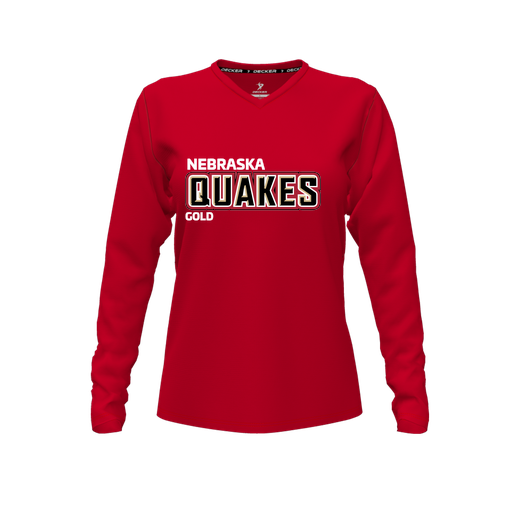 [CUS-DFW-TEES-CMF-VNK-LSL-RED-FYXS-LOGO3] Decker Comfort T-Shirt (Female Youth XS, Red, V Neck, Logo 3, Long Sleeve)