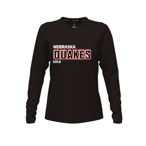 [CUS-DFW-TEES-PER-VNK-LSL-BLK-FYXS-LOGO3] Decker Performance T-Shirt (Female Youth XS, Black, V Neck, Logo 3, Long Sleeve)