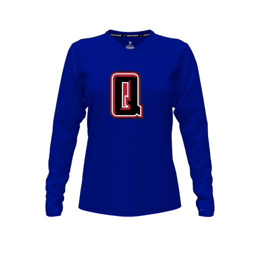 [CUS-DFW-TEES-PER-VNK-LSL-RYL-FYXS-LOGO2] Decker Performance T-Shirt (Female Youth XS, Royal, V Neck, Logo 2, Long Sleeve)