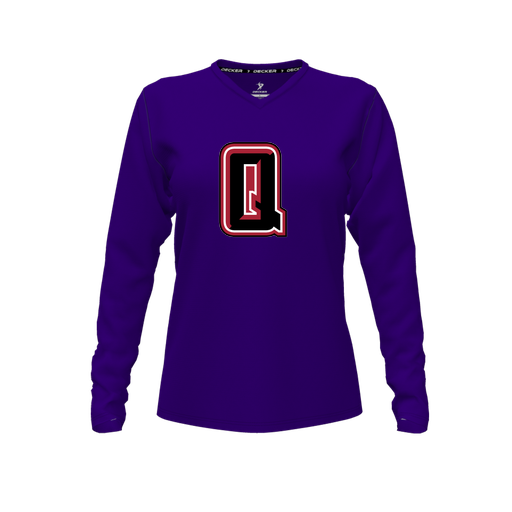 [CUS-DFW-TEES-PER-VNK-LSL-PUR-FYXS-LOGO2] Decker Performance T-Shirt (Female Youth XS, Purple, V Neck, Logo 2, Long Sleeve)