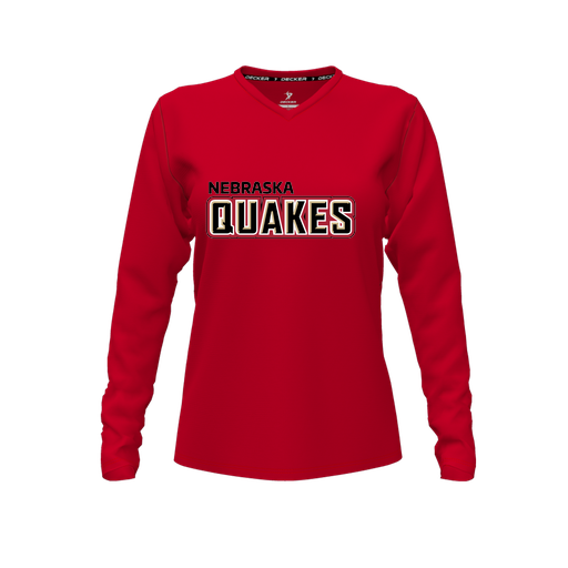 [FTLVCFRD-FYXS-LOGO1] Decker Comfort T-Shirt (Female Youth XS, Red, V Neck, Logo 1, Long Sleeve)