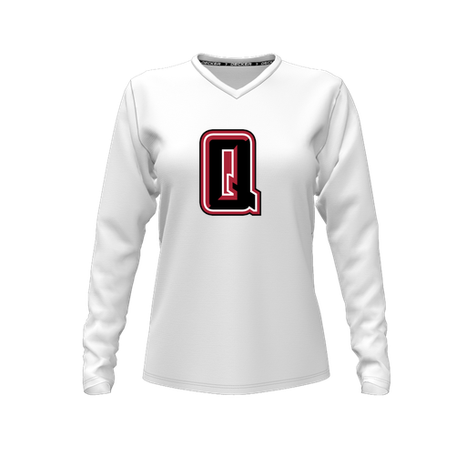 [FTLVPTWH-FYXS-LOGO2] Decker Performance T-Shirt (Female Youth XS, White, V Neck, Logo 2, Long Sleeve)