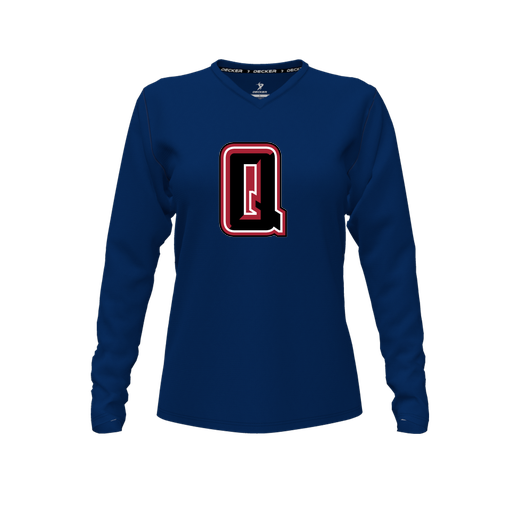 [CUS-DFW-TEES-PER-VNK-LSL-NVY-FYXS-LOGO2] Performance T-Shirt (Female Youth XS, Navy, V Neck, Logo 2, Long Sleeve)