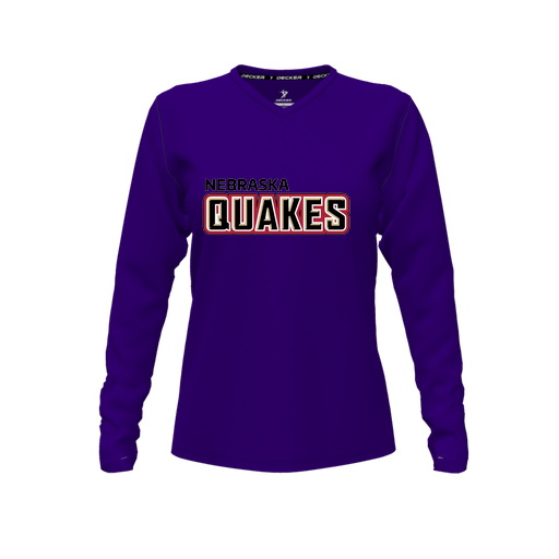 [CUS-DFW-TEES-PER-VNK-LSL-PUR-FYXS-LOGO1] Performance T-Shirt (Female Youth XS, Purple, V Neck, Logo 1, Long Sleeve)